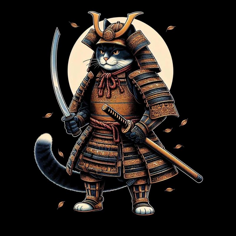 Japanese Samurai Cat Warrior Retro Ninja