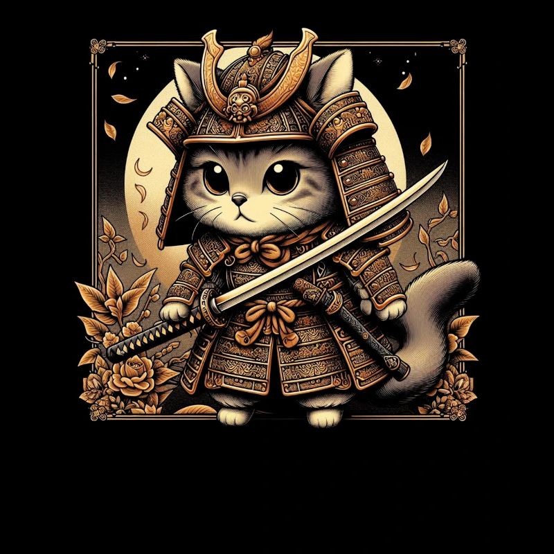 Japanese Samurai Cat Warrior Retro Ninja