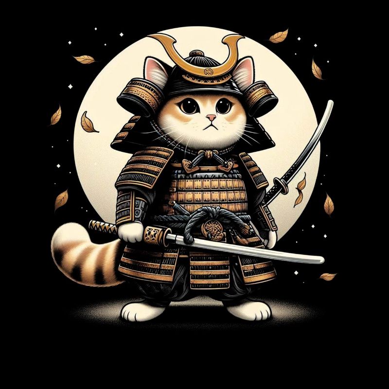 Japanese Samurai Cat Warrior Retro Ninja