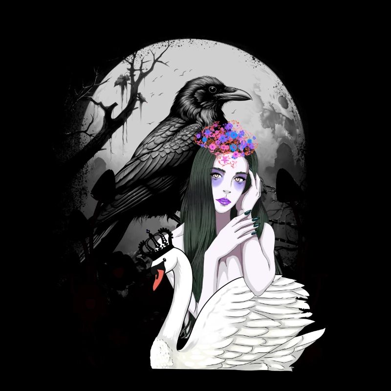 mystisch Schwan Märchen Märchenfigur Raben