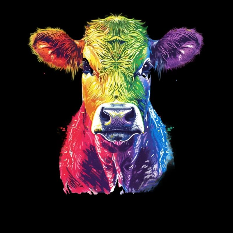 Oeuvre de vache arc-en-ciel colorée