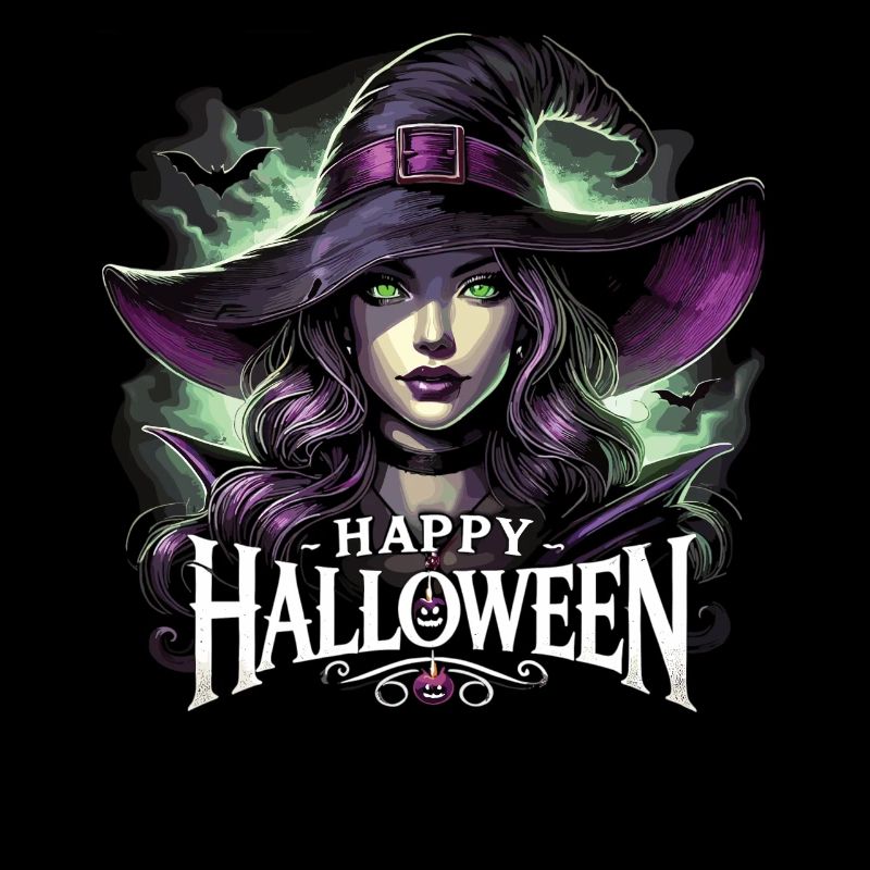 Witch with magic look and Happy Halloween