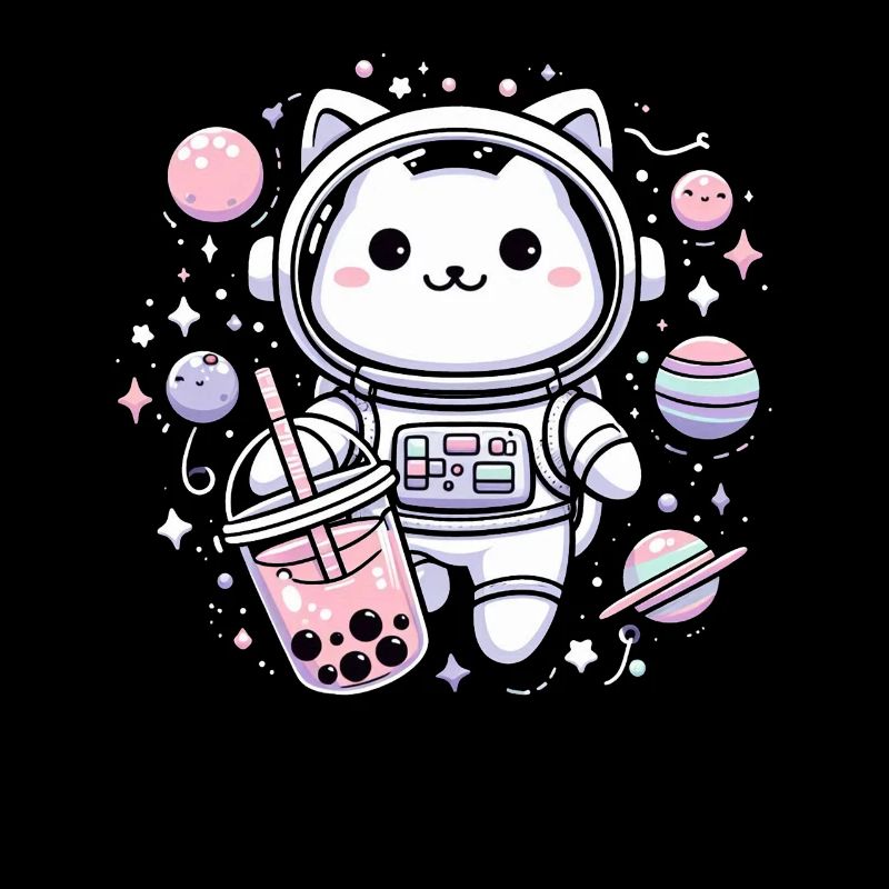 Kawaii Cat Astronaut Bubble Tea in Space