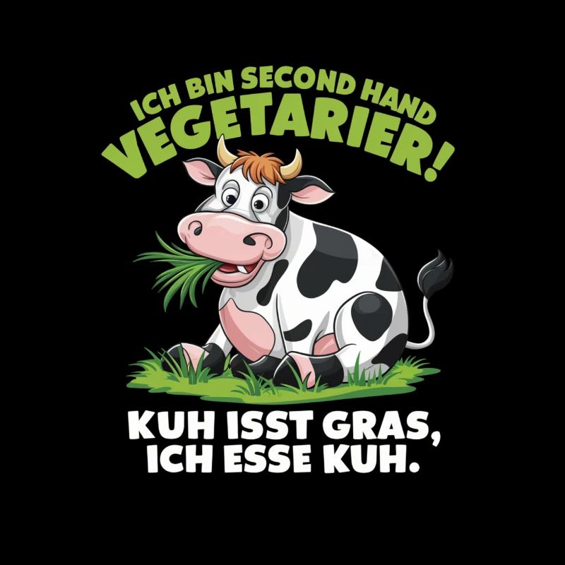 Je suis une vache végétarienne de seconde main mange de l’herbe I