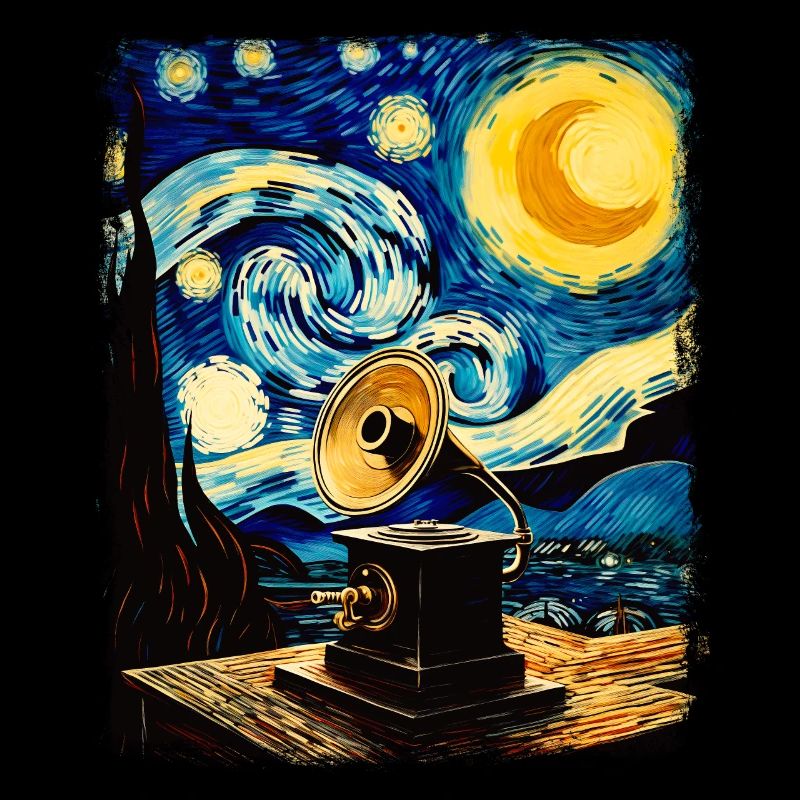 Gramophone Old School Turntable Starry Night