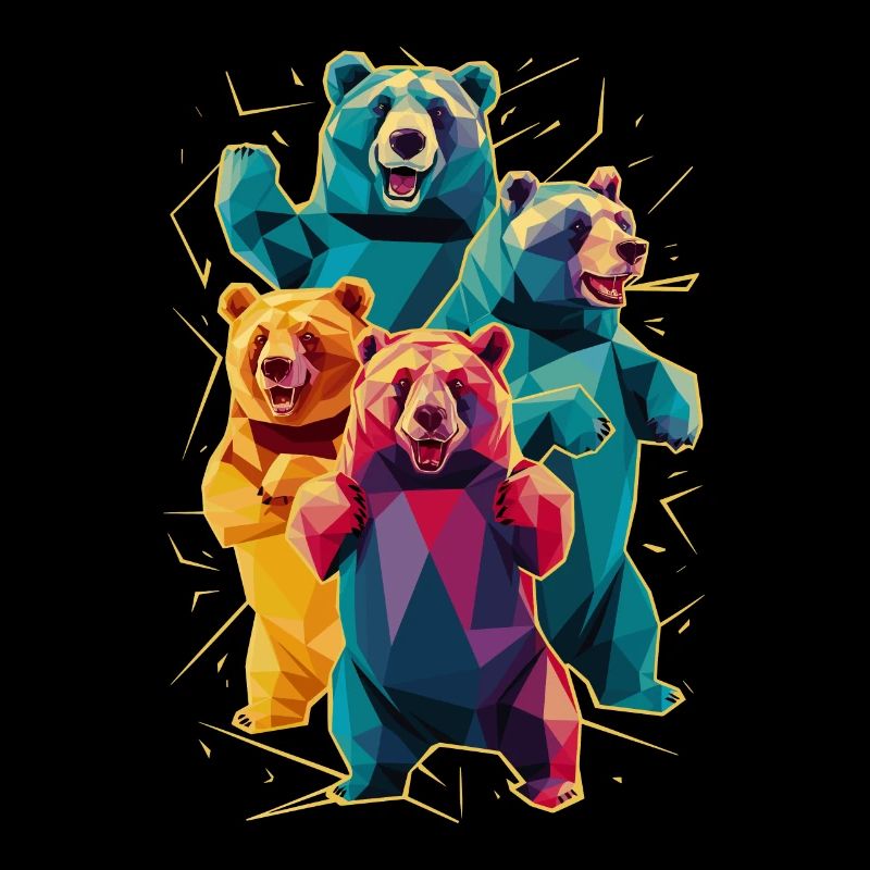 Colorful Low Poly Bears Family