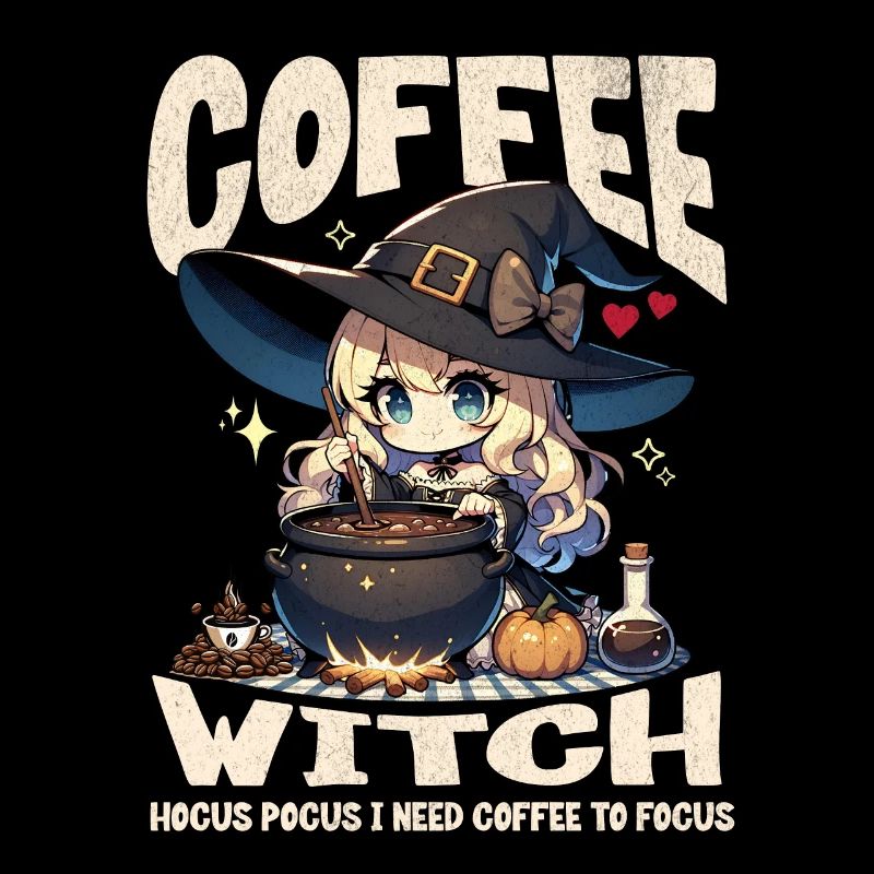 Coffee Witch Making Potion Cute Kawaii Design