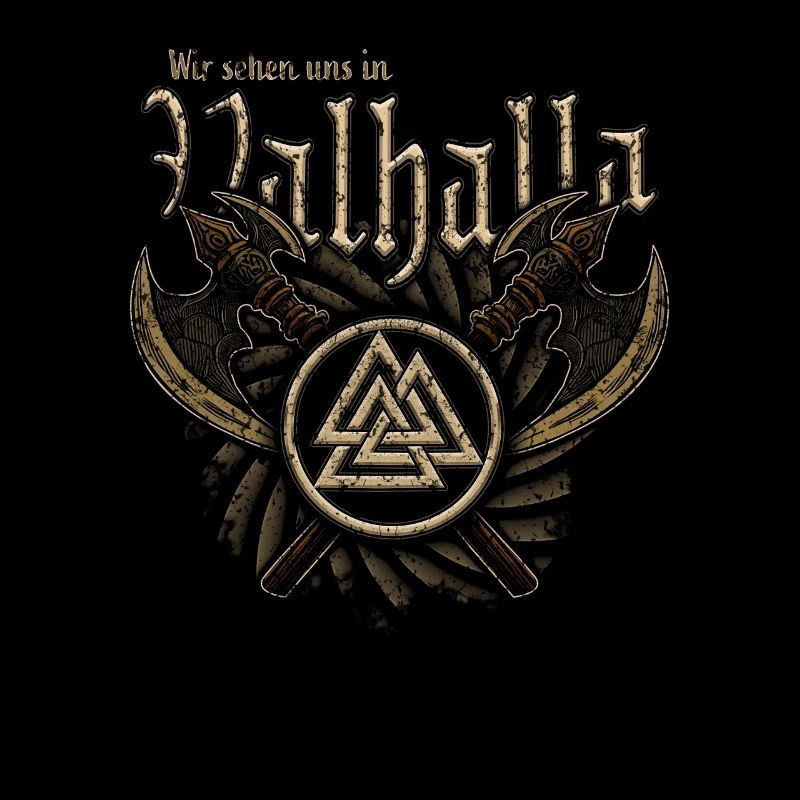 valhalla Wikinger Design mit einer Rune und 2 Äxte