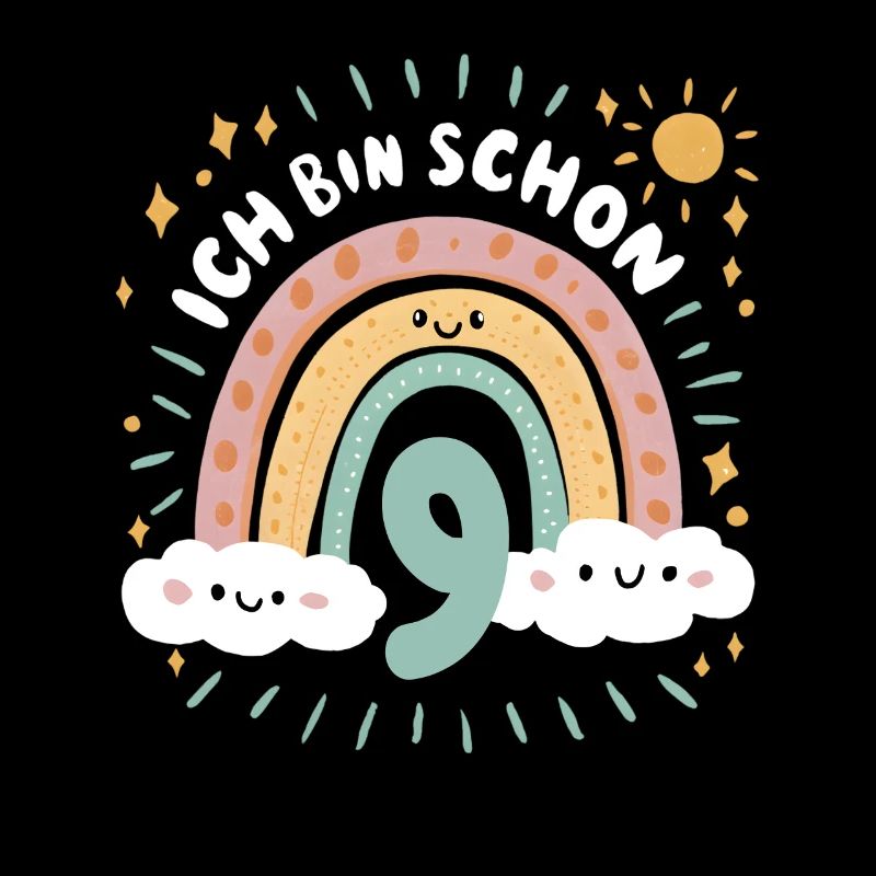9. Geburtstag Geburtstagsshirt Regenbogen Wolke