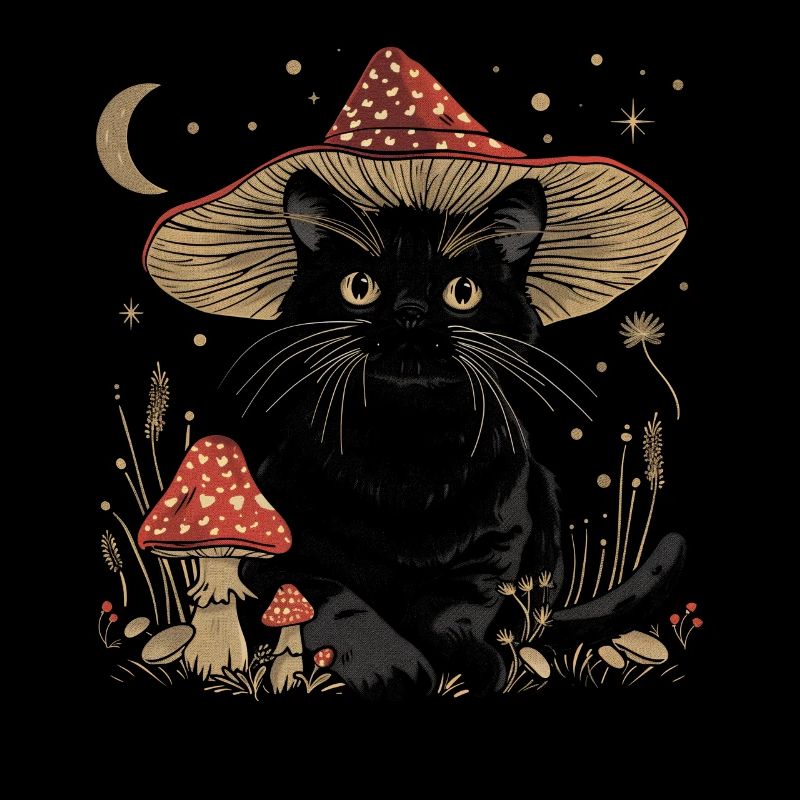 Cottagecore esthétique chat noir champignon chapeau wi