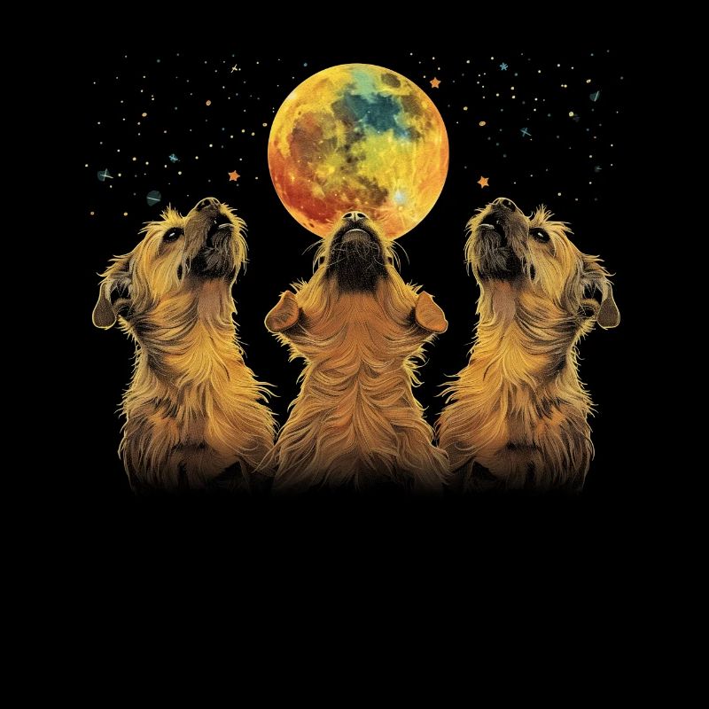 Brussels Griffon Dog Howling Moon