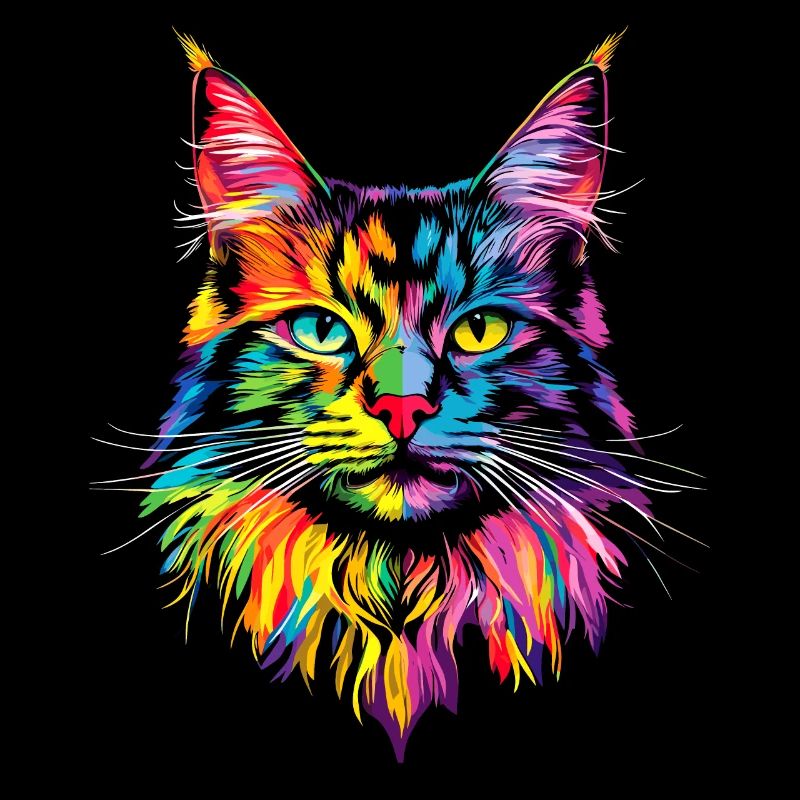 Maine Coon Katze Bunt Regenbogen Maine-Coon Katzen