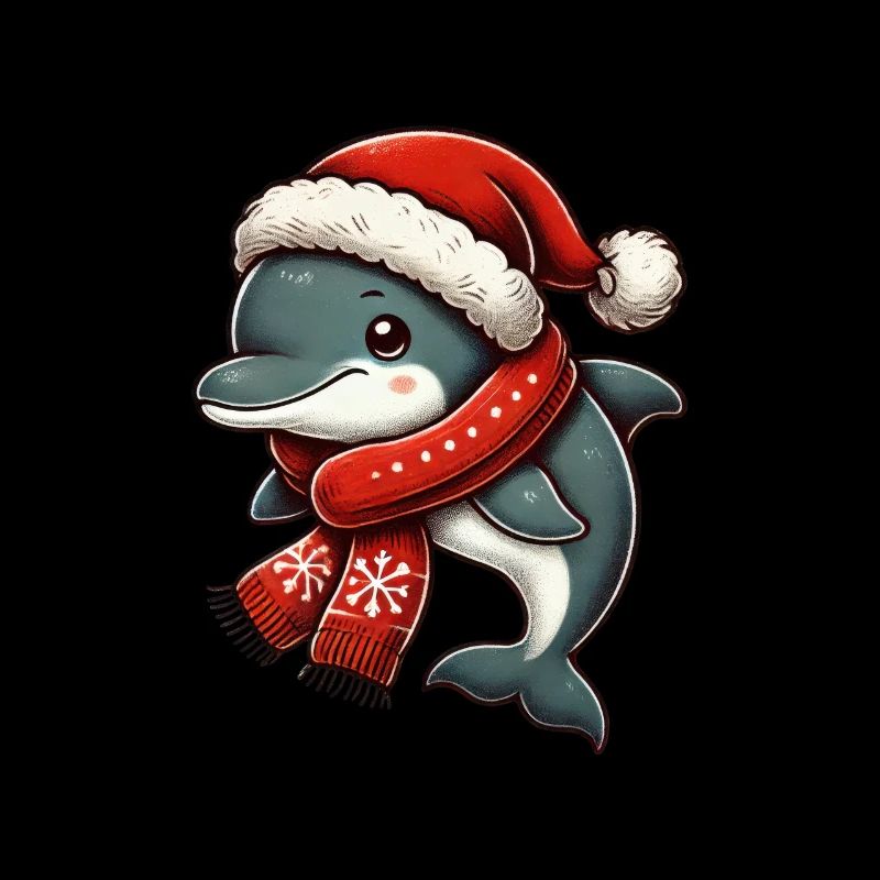 Dauphin de Noël avec chapeau et écharpe