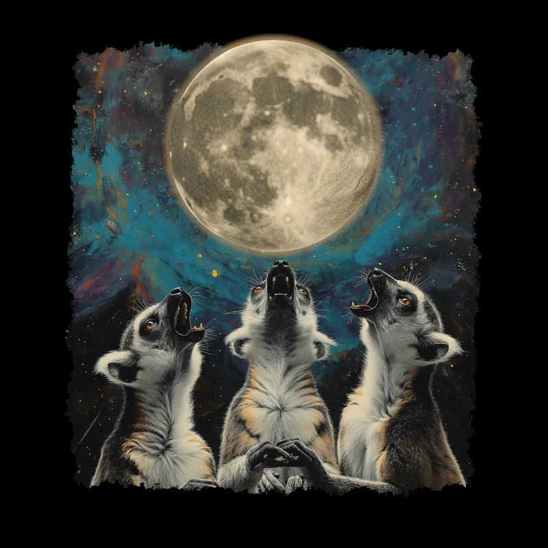 Lemur Ringtail Howling Moon