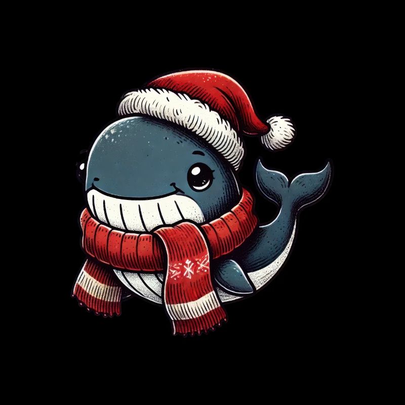 Fröhlicher Wal mit Weihnachtsmütze und Schal