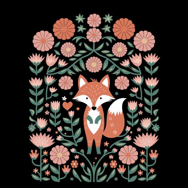 Renard cottagecore dans la mer de fleurs