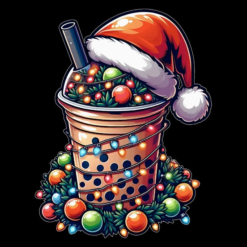 Bubble Tea Boba Milk Tea Santa Hat Xmas