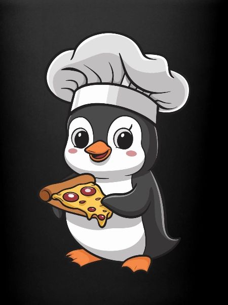 Penguin pizzaïolo avec pizza