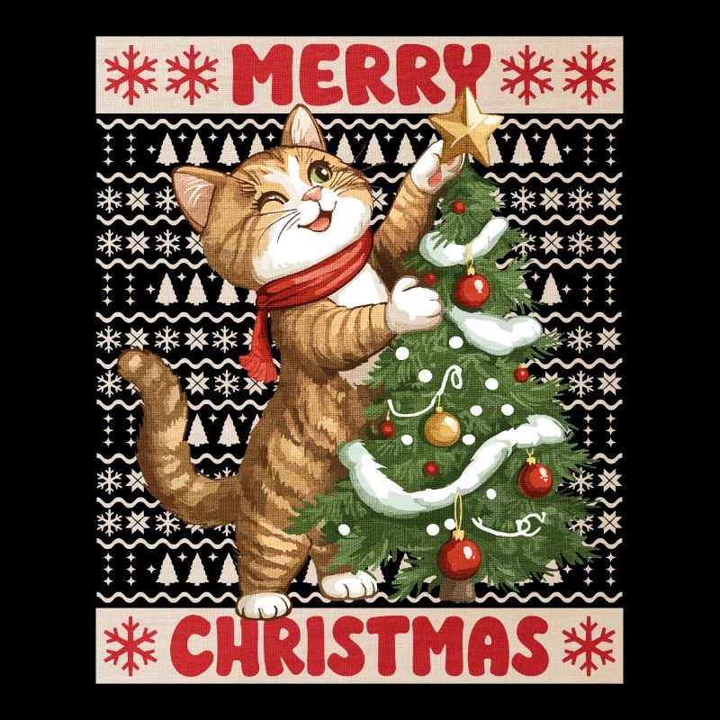 Chat Arbre de Noël Noël Noël Mignon Drôle