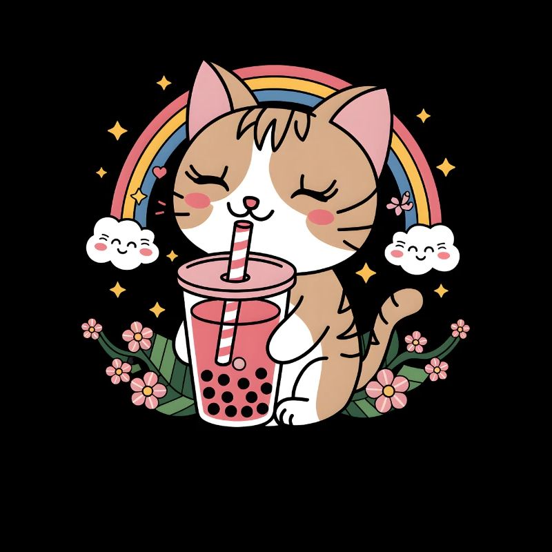 Mignon thé à bulles Chat arc-en-ciel