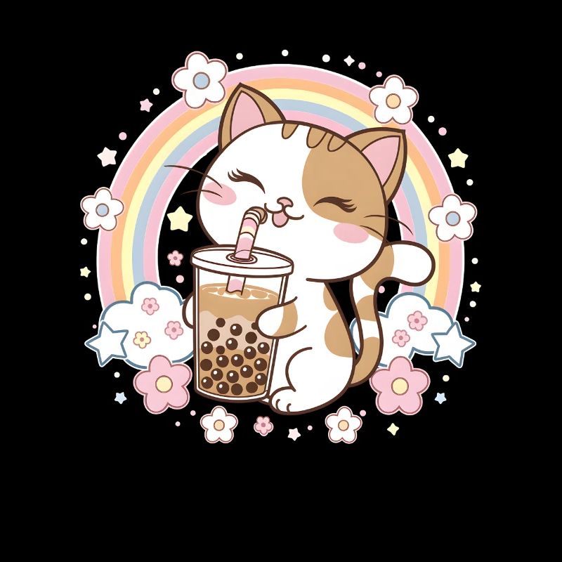 Mignon thé à bulles Chat arc-en-ciel