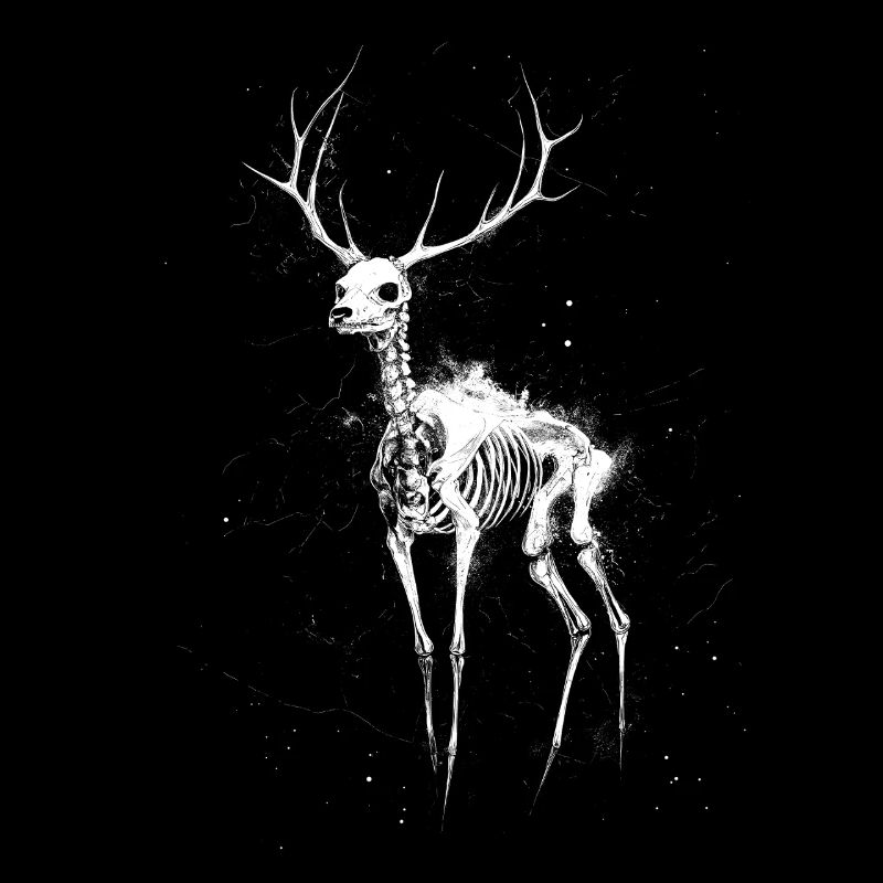 White Deer Skeleton Gothic Surreal Fantasy Graphic