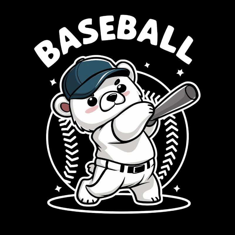 Mignon Baseball Ours Dessin Animé Style Chauve-souris
