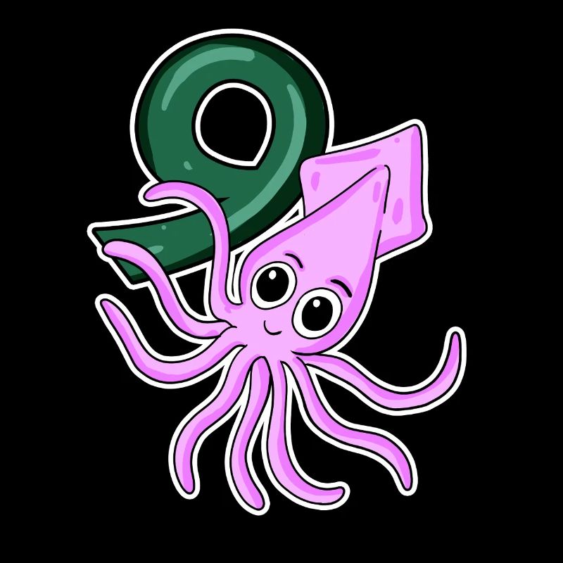 9th Birthday Motif Squid - 9 Years