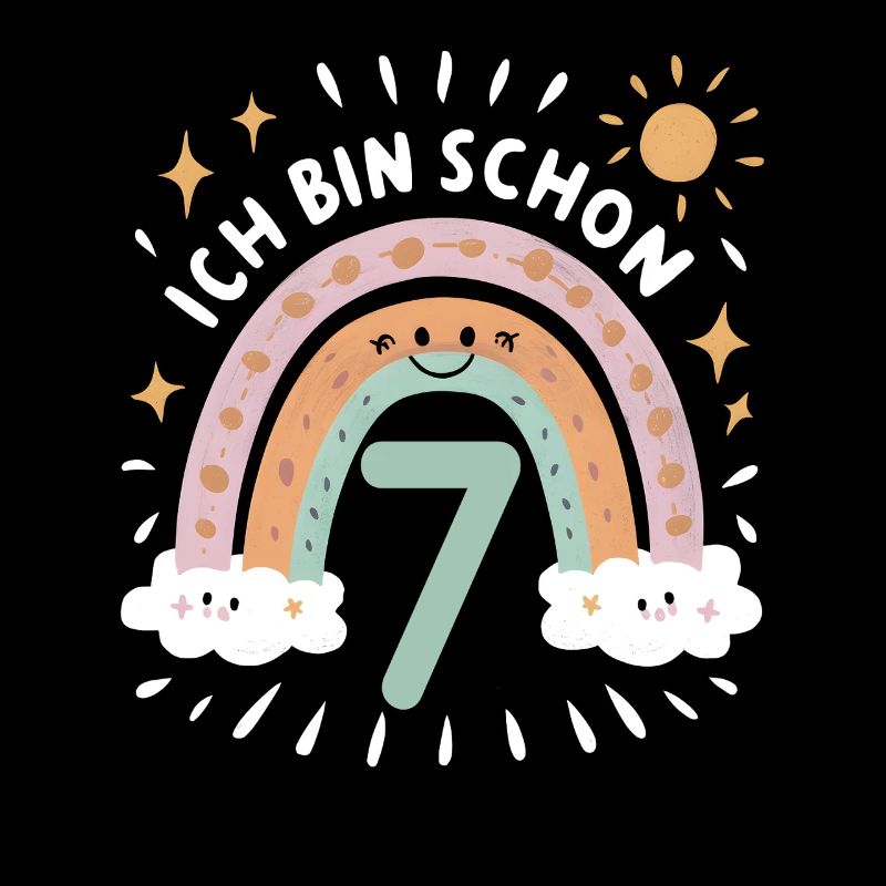 7. Geburtstag Geburtstagsshirt Regenbogen Wolke