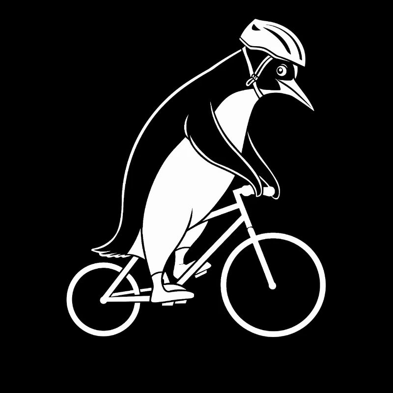 Penguin riding a bicycle with a helmet