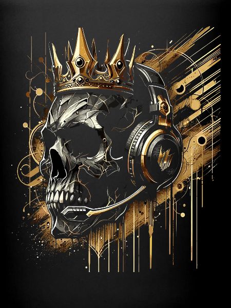 Gamer Skull with Crown Headset Golden
