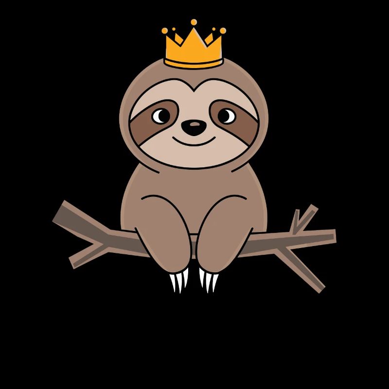 Royal sloth on branch with crown