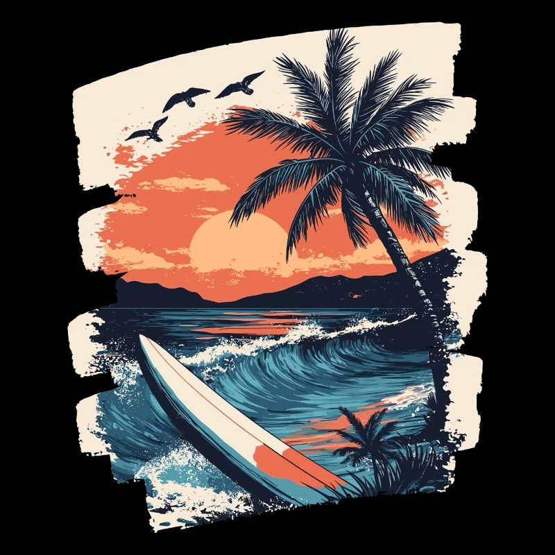 Plage Palmiers Coucher de soleil Été