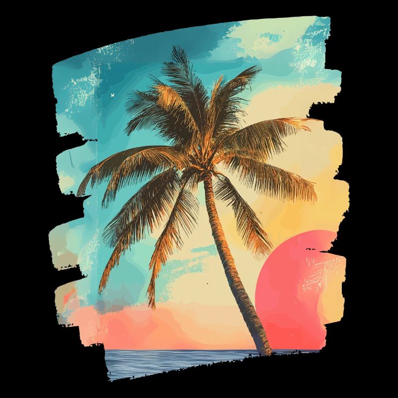 Plage Palmiers Coucher de soleil Été