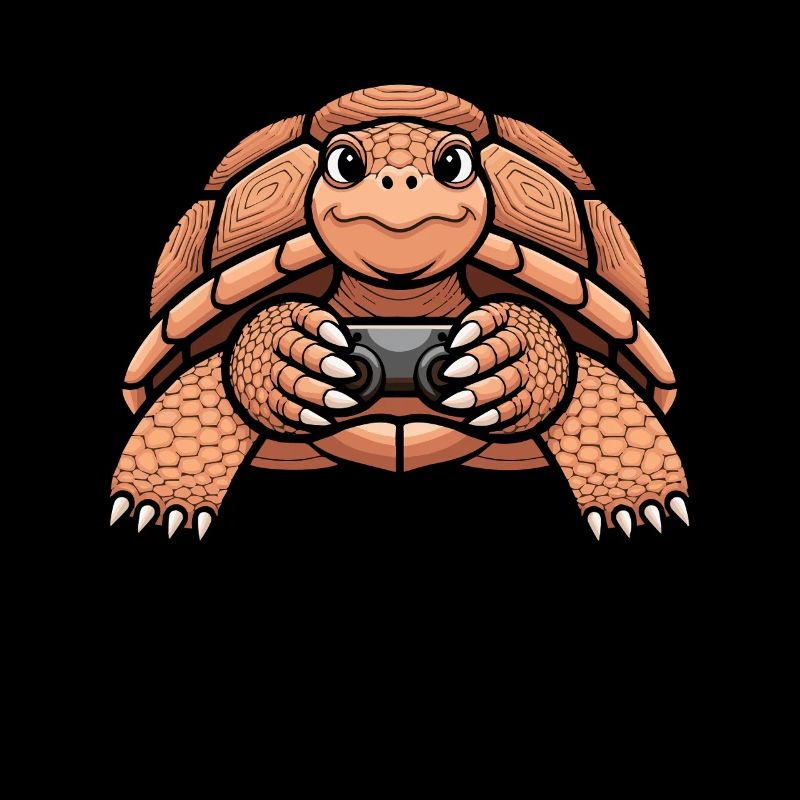 Cheerful turtle playing a video game