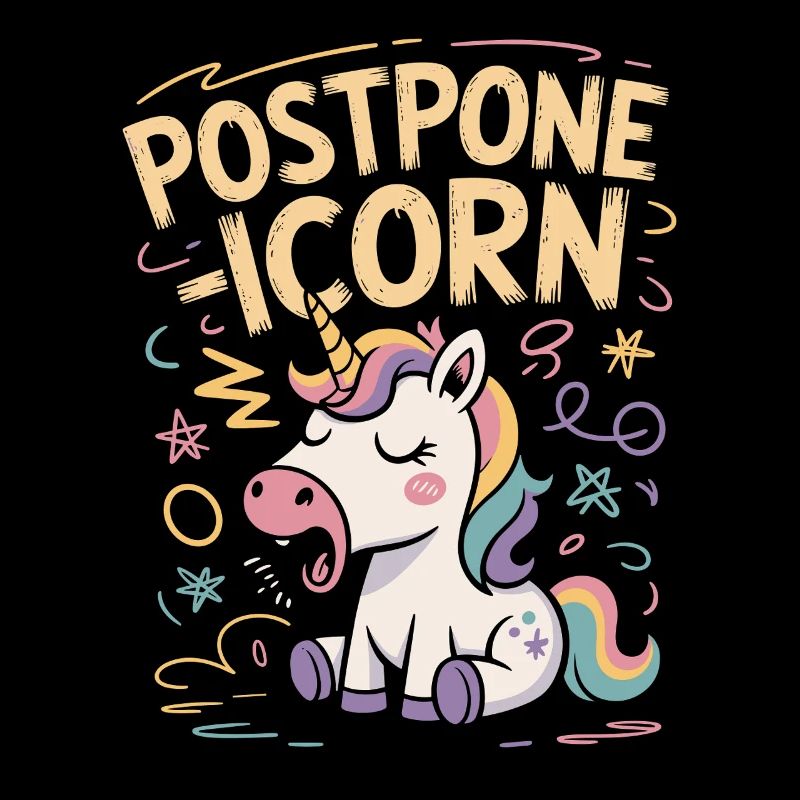 Postpone-Icorn Lustiges Prokrastination Einhorn