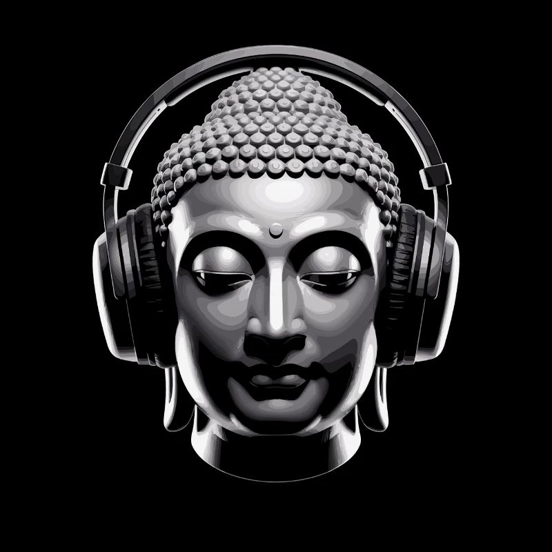 Bouddha avec casque Mindfulness Musique Boho Zen