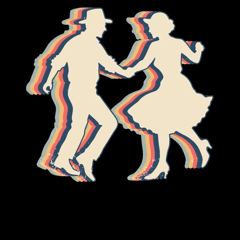Square Dance Dancing Retro Line Art