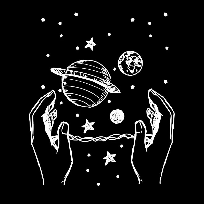 Hand greift über das Universum