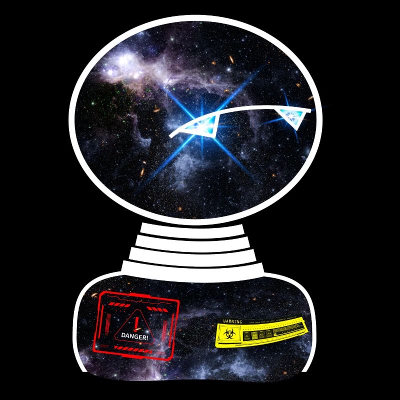 Robot Space Space observe un panneau d’avertissement