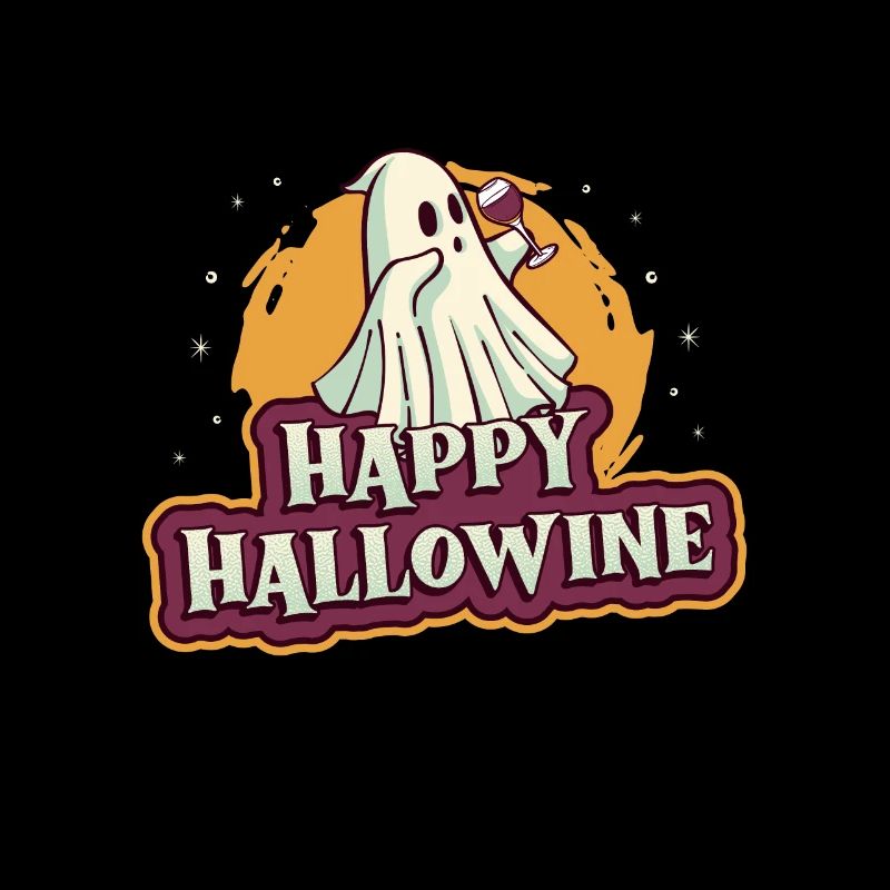 Happy Halloween ghost drinks wine
