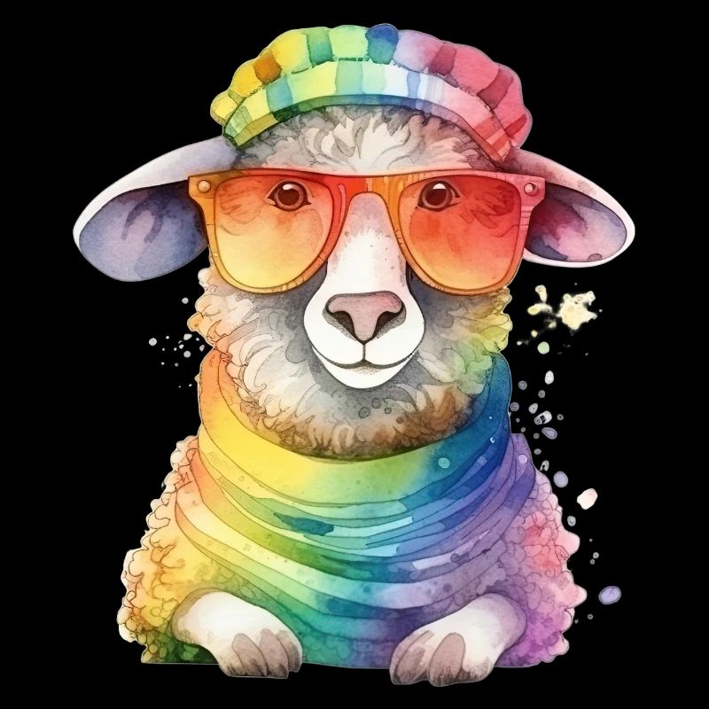 Colorful cool sheep with hat and sunglasses