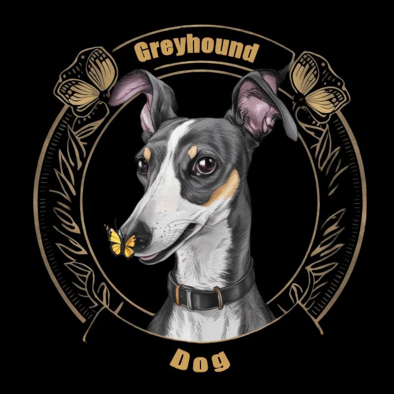 Cartoon greyhound with cute butterfly