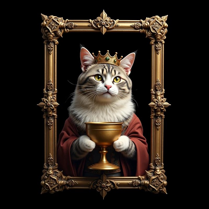 Mittelalter Katze im Bilderrahmen Kunst Krone