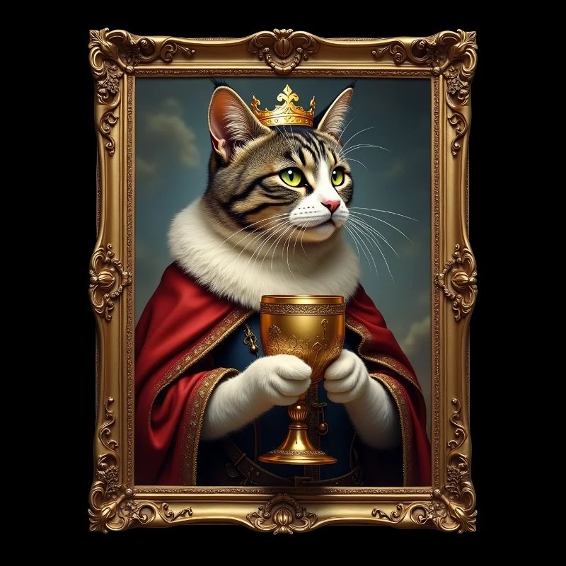 Mittelalter Katze im Bilderrahmen Kunst Krone