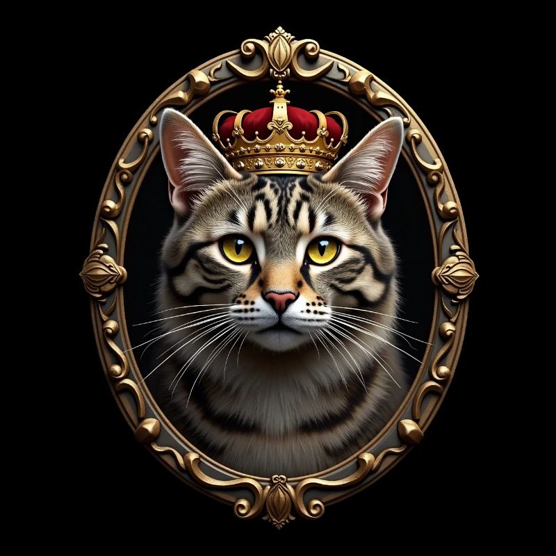 Mittelalter Katze im Bilderrahmen Kunst Krone