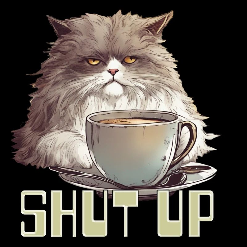 Mürrische Kaffeekatze, halt die Klappe!