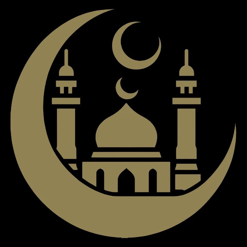 Mosque Silhouette with Crescent Moon: Islamic Art