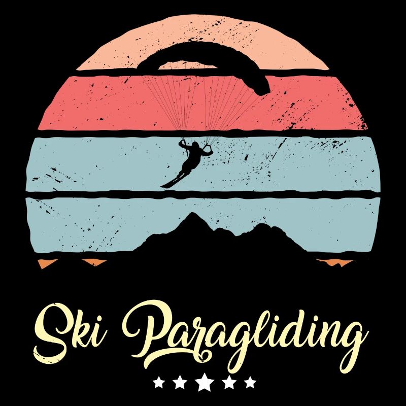 Ski Paragliding Vintage Retro Sunset