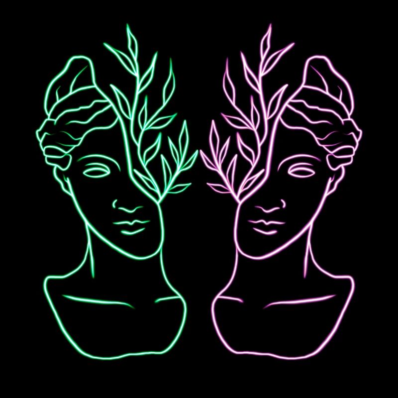 Double Roman statue neon black background